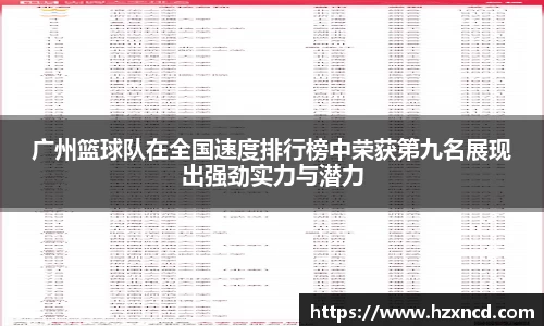 广州篮球队在全国速度排行榜中荣获第九名展现出强劲实力与潜力